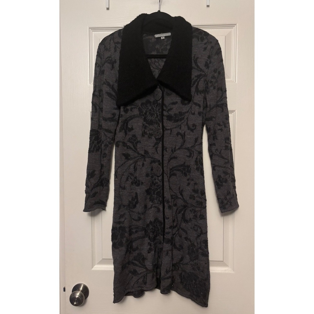 Caamano | Gray Black Floral Long Sleeve Cardigan Sweater Alpaca Sz M